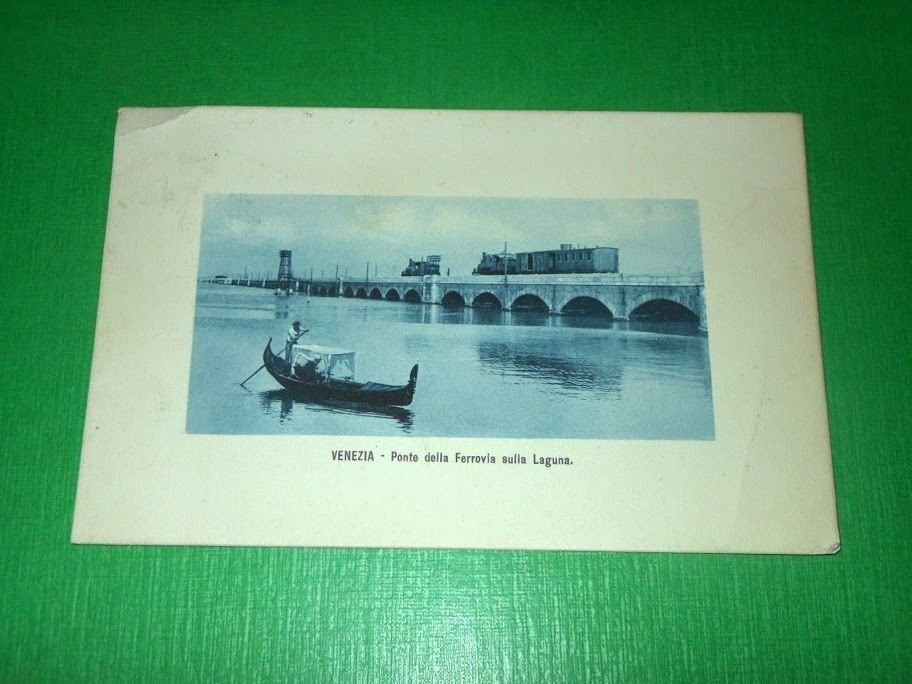 Cartolina Venezia - Ponte della Ferrovia sulla Laguna 1909 ca.