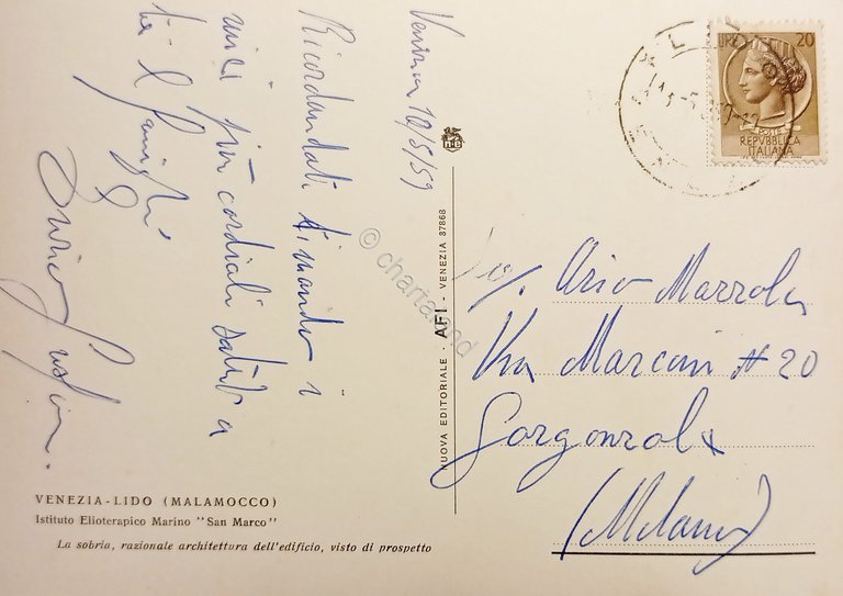 Cartolina Venezia Lido (Malamocco) - Istituto Elioterapico Marino San Marco …