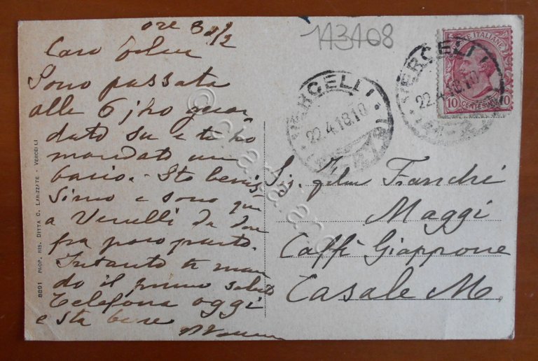 Cartolina Vercelli - Panorama - 1918