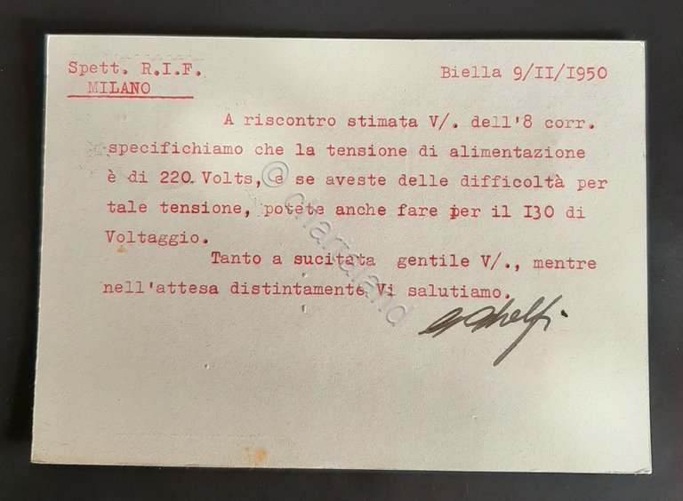 Cartolina Verecondo Ghelfi - Regazzi - Biella - 1950 | Immagine Gallery 2