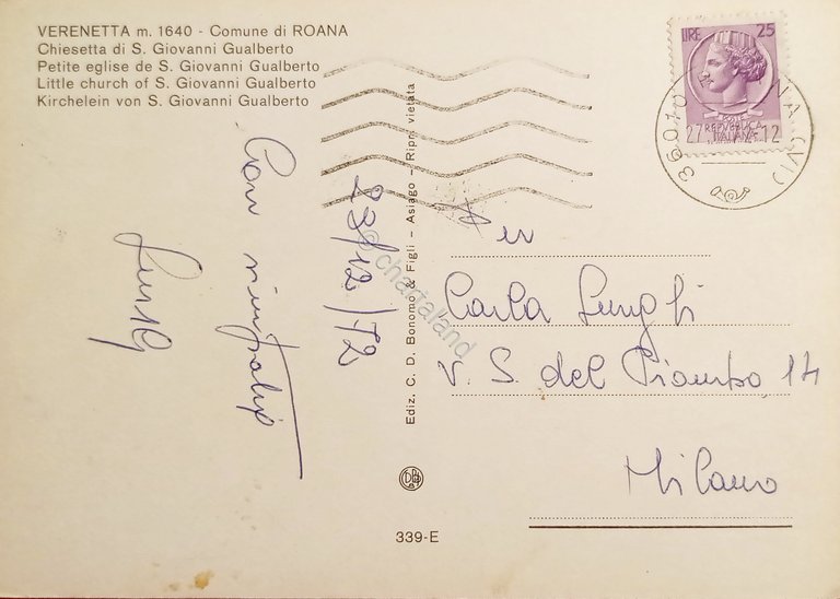 Cartolina Verenetta - Comune di Roana - Chiesetta di S. …