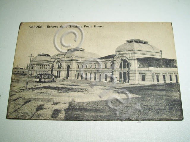 Cartolina Verona - Esterno Stazione Porta Nuova 1928.