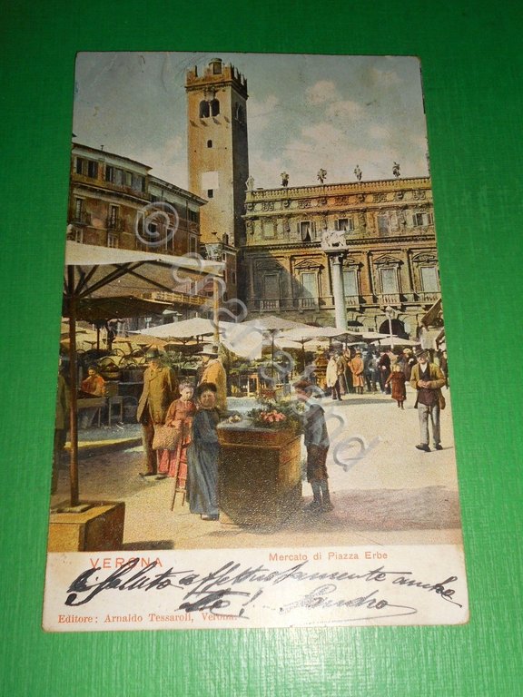 Cartolina Verona - Mercato in Piazza Erbe 1900 ca