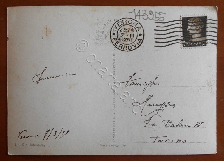 Cartolina Verona - Piazza Vittorio Emanuele - 1939