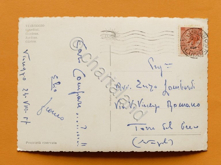 Cartolina Viareggio - Giardini - 1957