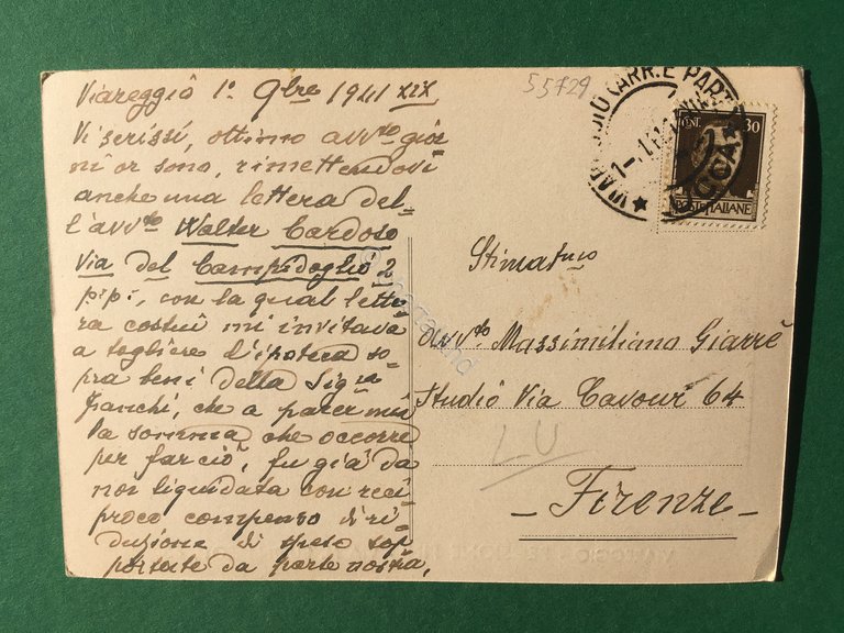 Cartolina Viareggio - Pensione Pini - Via M.Buonarroti - 1941