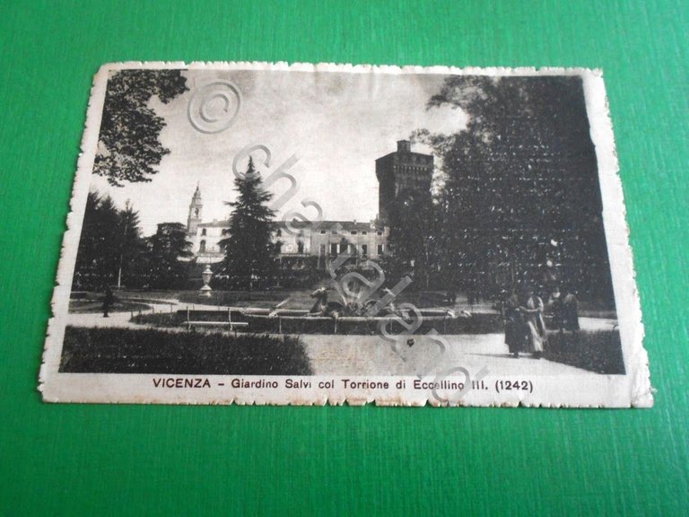 Cartolina Vicenza - Giardino Salvi col Torrione di Eccellino III …