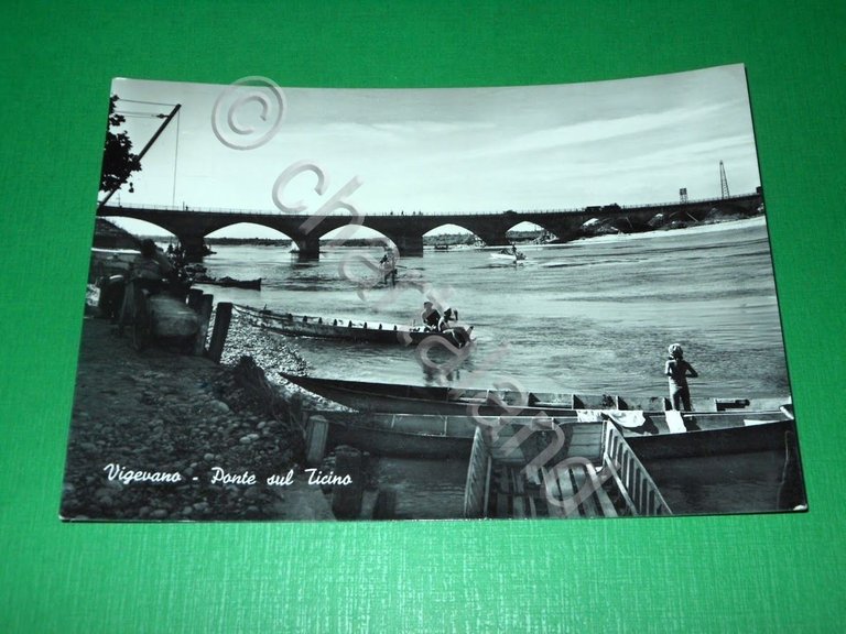 Cartolina Vigevano - Ponte sul Ticino 1957.
