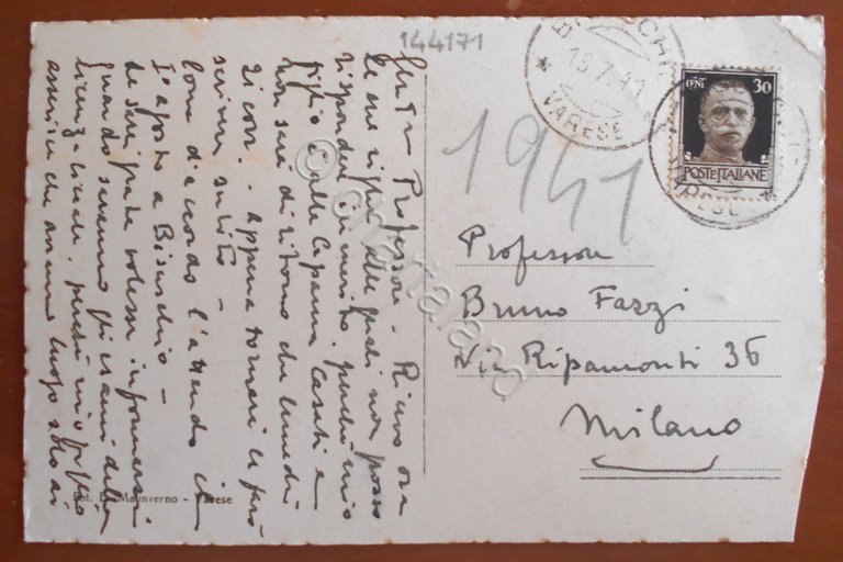 Cartolina Villa Cicogna - Bisuschio (Lombardia) - 1941