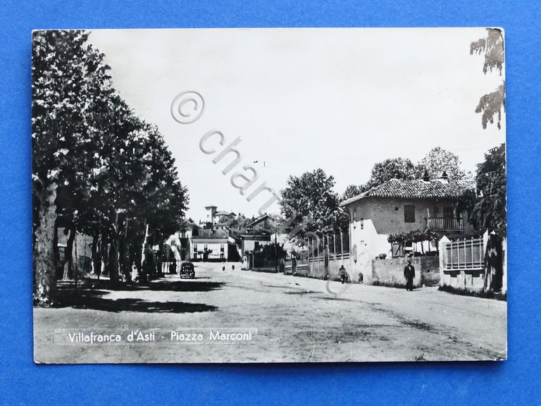 Cartolina Villafranca d'Asti - Piazza Marconi - 1958.