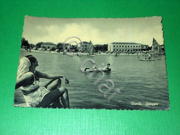 Cartolina Viserba - Spiaggia 1953