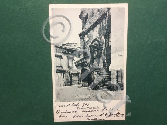Cartolina Viterbo - Palazzo Medioevale - Cartoleria Mattioli - 1901