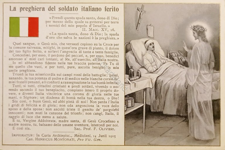 Cartolina WWI - La Preghiera del Soldato Italiano ferito - …