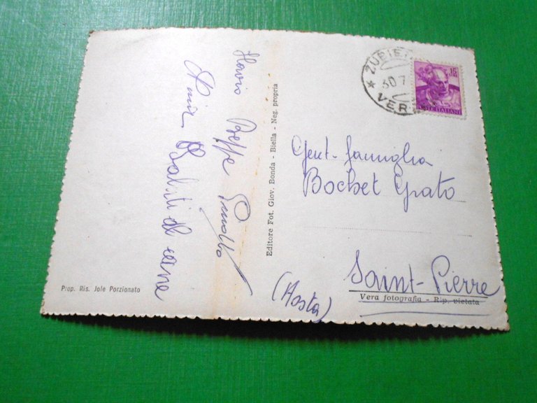Cartolina Zubiena - Frazione Belvedere 1960 ca.