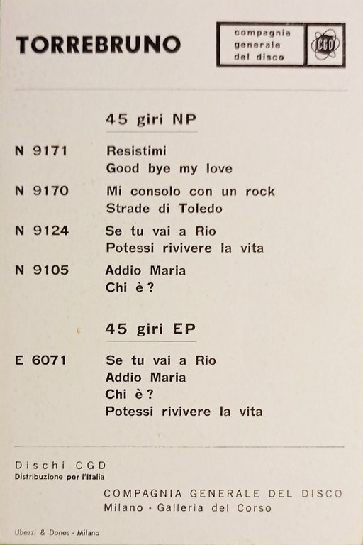 Cartoncino Fotografico Originale - Rocco Torrebruno - Cantante 1950 ca.