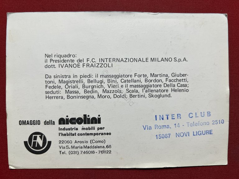 Cartoncino Fotografico Sport Calcio - F. C. Internazionale 73-74 | Immagine Gallery 4