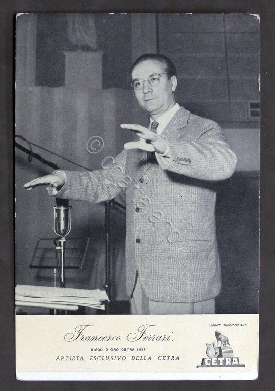 Cartoncino pubblicitario Dischi Cetra - Francesco Ferrari Disco d'Oro Cetra 1954