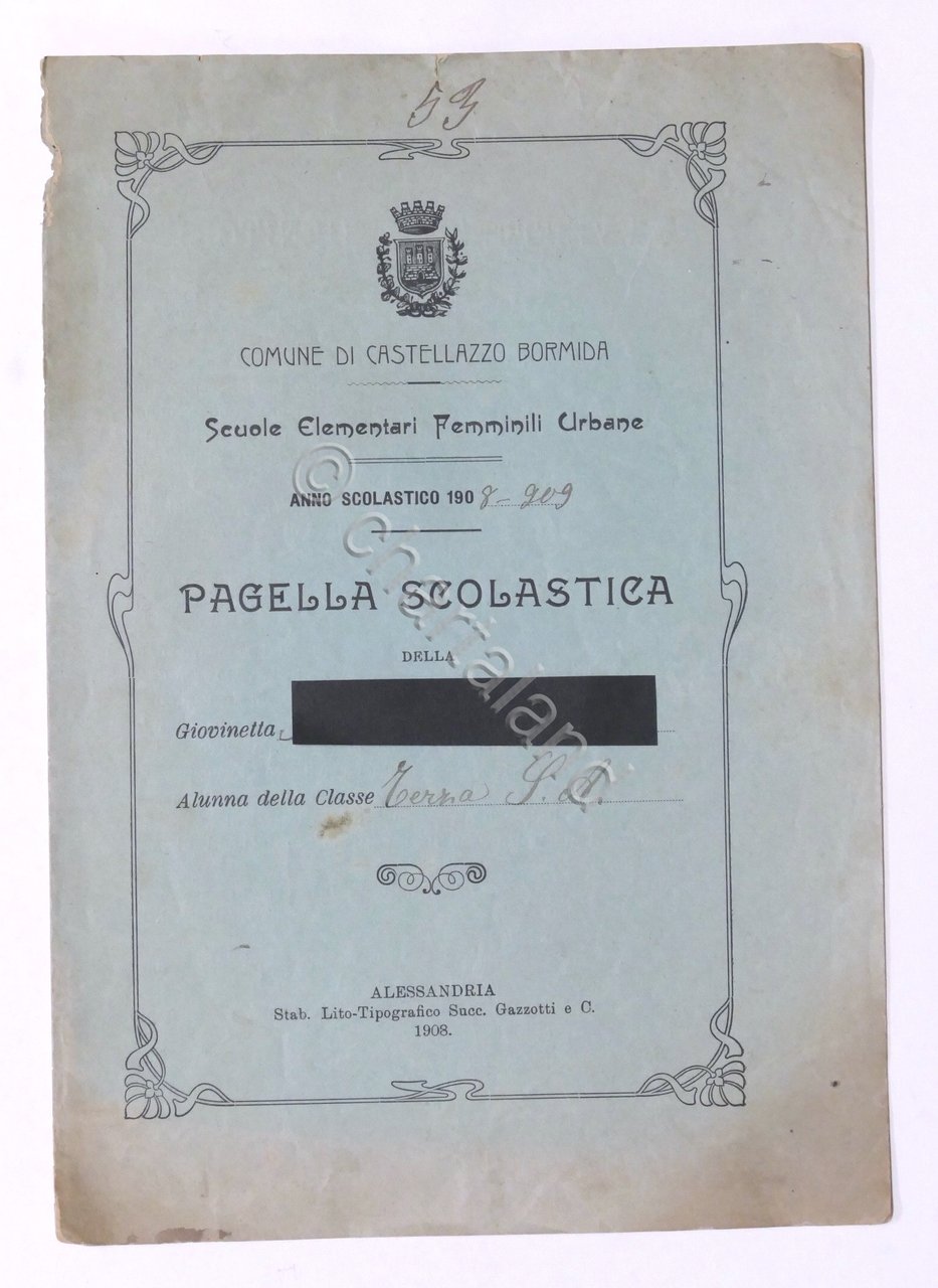Castellazzo Bormida - Pagella 3^ Classe Elementare Femminile - Anno …