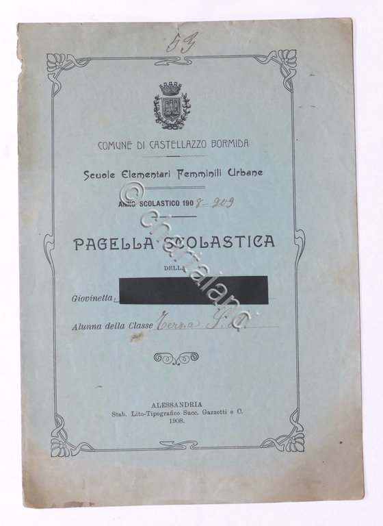 Castellazzo Bormida - Pagella 3^ Classe Elementare Femminile - Anno …