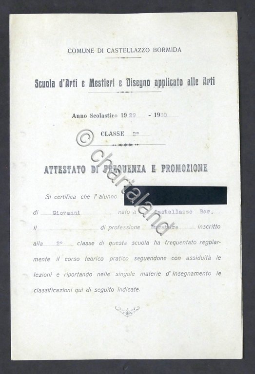 Castellazzo Bormida - Scuola d'Arti - Attestato 2^ Classe - …