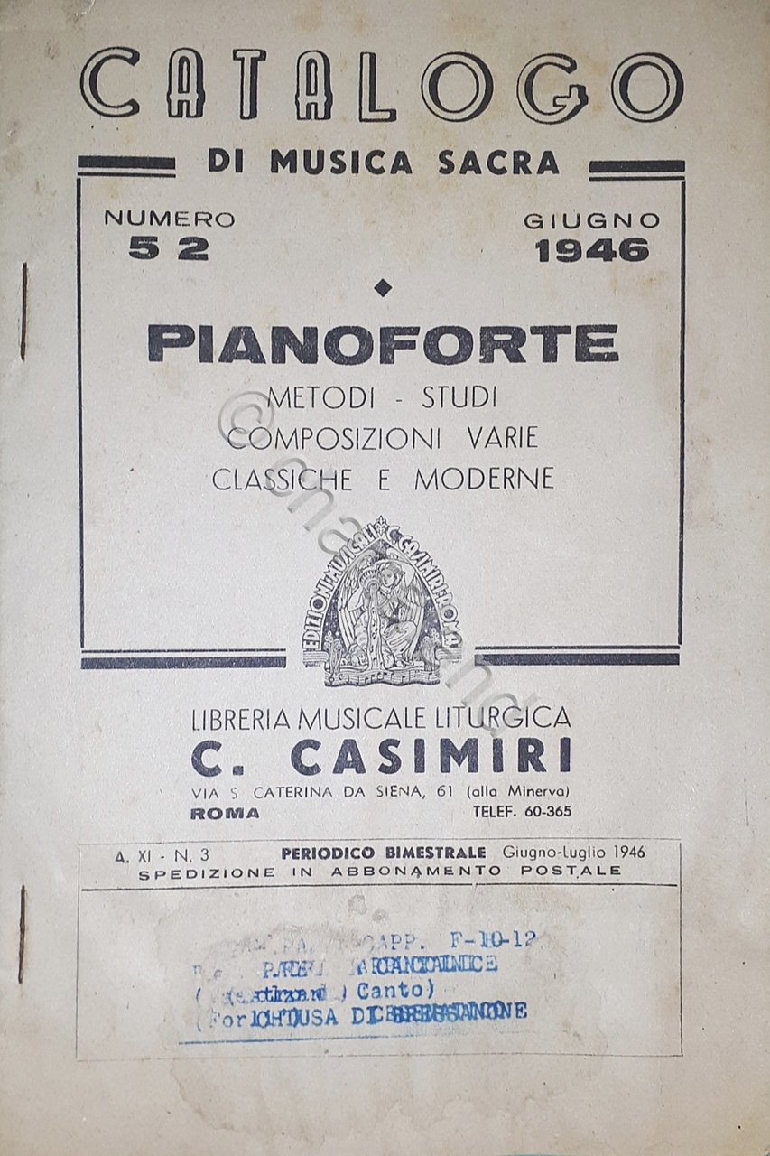 Catalogo di Musica Sacra - Pianoforte - Numero 52 Giugno …