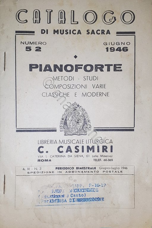 Catalogo di Musica Sacra - Pianoforte - Numero 52 Giugno … | Immagine Gallery 1