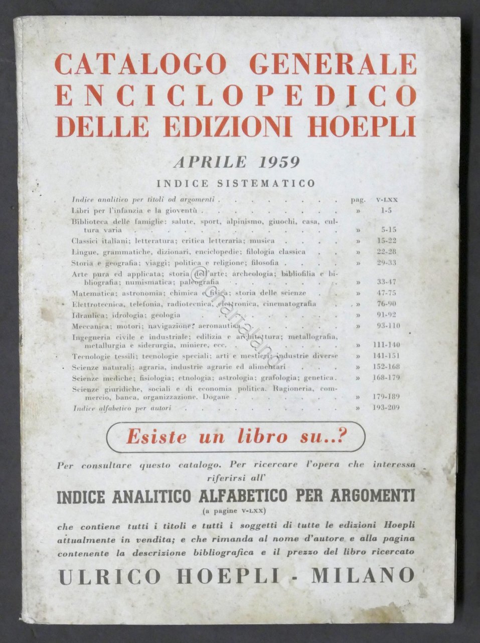 Catalogo generale enciclopedico delle Edizioni Hoepli - Aprile 1959