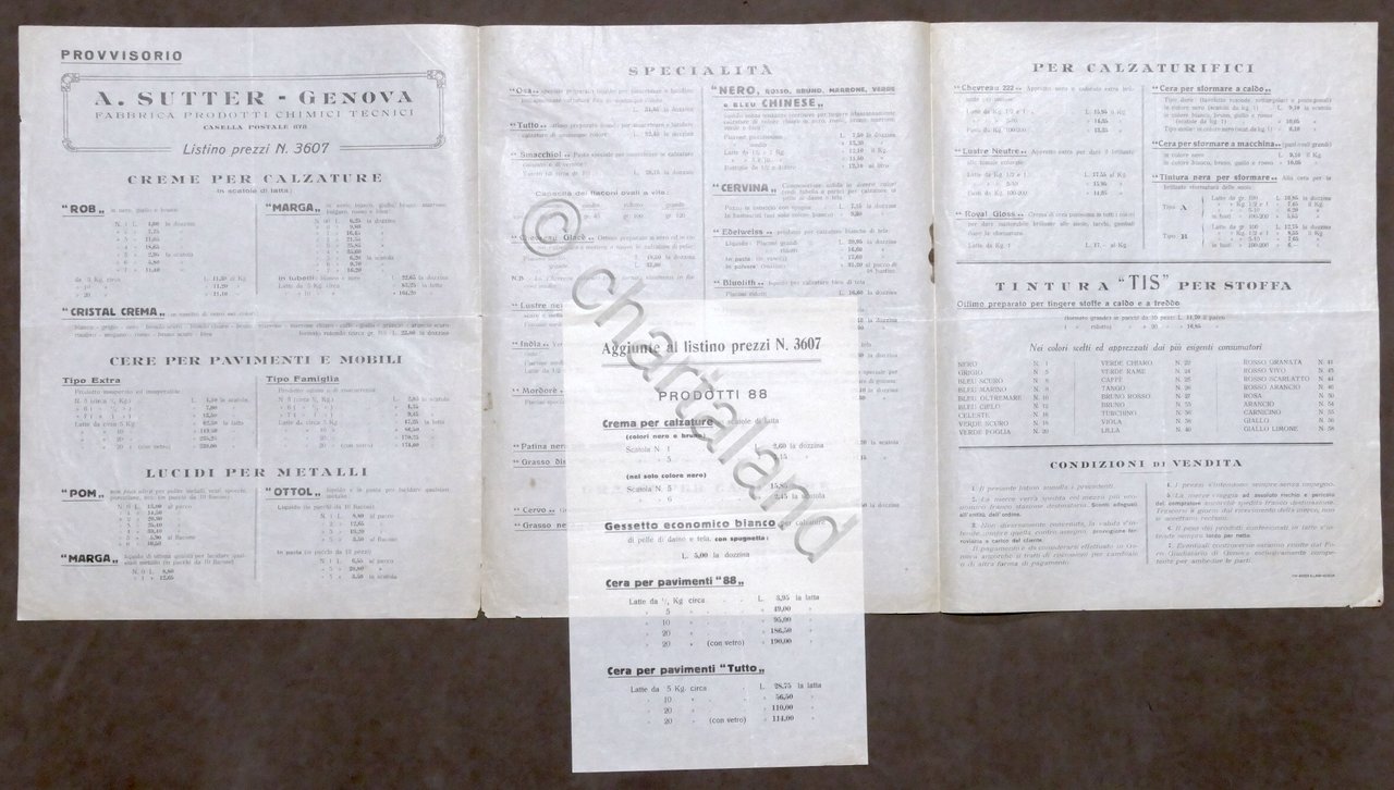 Catalogo Listino d'epoca A. Sutter - Genova - Fabbrica Prodotti …