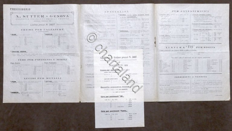 Catalogo Listino d'epoca A. Sutter - Genova - Fabbrica Prodotti …