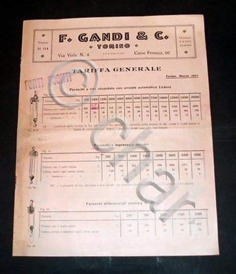 Catalogo Listino F. Gandi - Carrucole paranchi argani - 1931 | Immagine Gallery 1