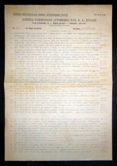 Catalogo Listino Settimanale Autovetture - 1934