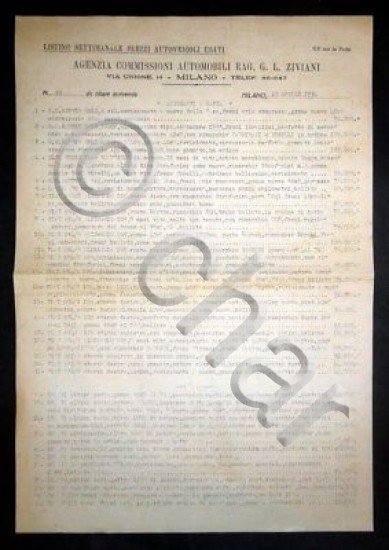 Catalogo Listino Settimanale Autovetture - 1934