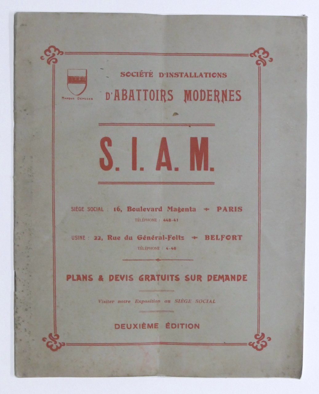 Catalogo S.I.A.M. - Societè d'Installations d'Abattoirs Modernes - 1930 ca. | Immagine principale