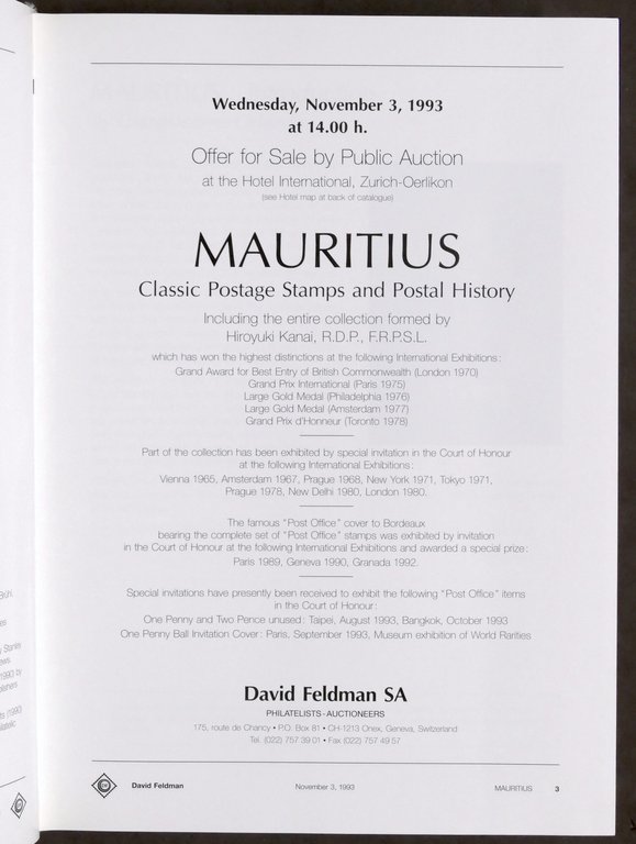 Catalogue Auction - Mauritius Classic Postal Stamps and Postal History …