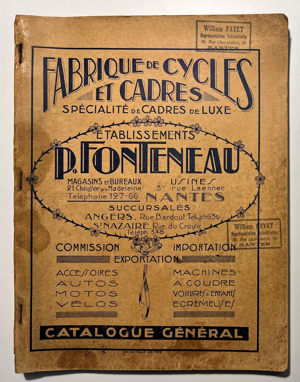 Catalogue Général - Fabrique de Cycles et Cadres P. Fonteneau …