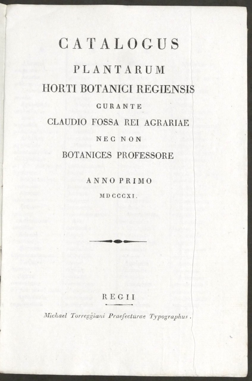 Catalogus Plantarum Horti Botanici Regiensis - Reggio Emilia Elenco piante …