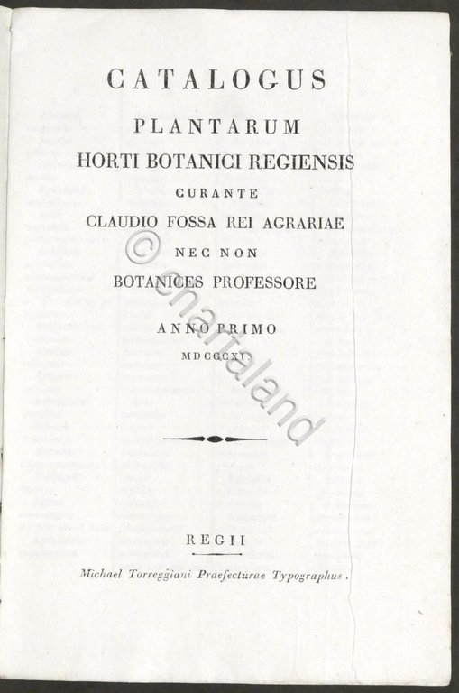 Catalogus Plantarum Horti Botanici Regiensis - Reggio Emilia Elenco piante …
