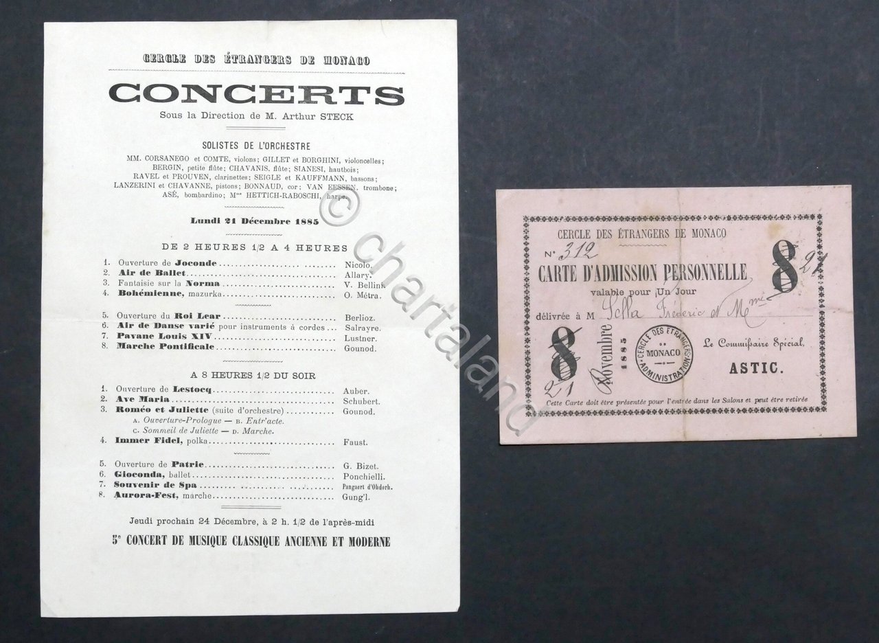 Cercle des Etrangers de Monaco Tessera Federico Sella e programma …