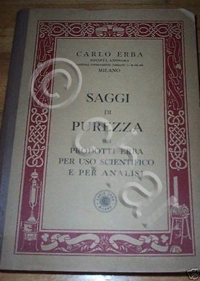 Chimica Farmaceutica Carlo Erba Saggi di purezza Uso scientifico e analisi 1935