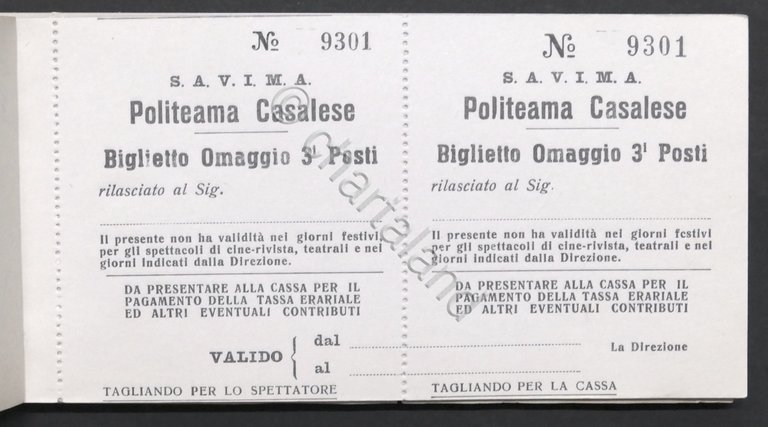 Cinema-Teatro Politeama Casalese Casale Monferrato Carnet biglietti - anni '70