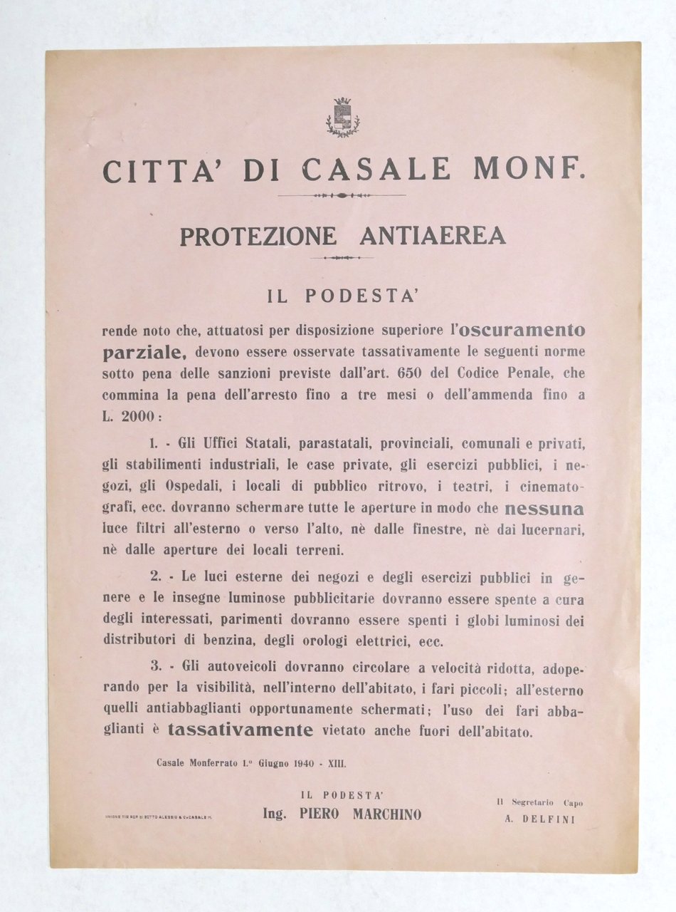 Città di Casale Monferrato - Protezione antiaerea - Norme oscuramento …