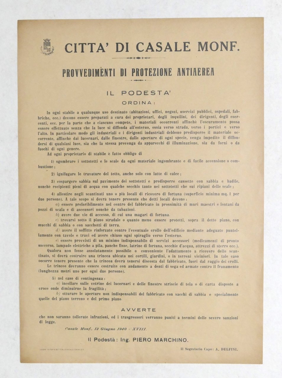 Città di Casale Monferrato - Provvedimenti di protezione antiaerea - …