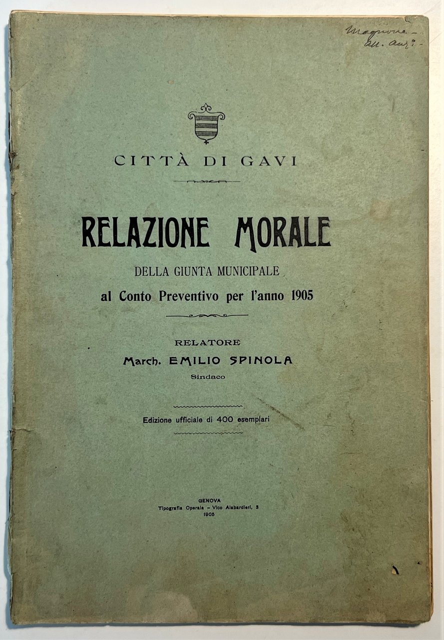 Città di Gavi - E. Spinola - Relazione Morale - … | Immagine principale