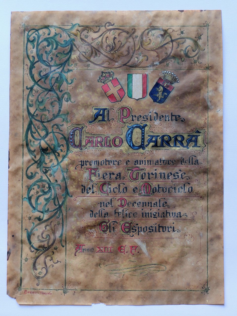 Collezionismo - Attestazione Fiera Ciclo e Motociclo al pittore Carlo … | Immagine principale