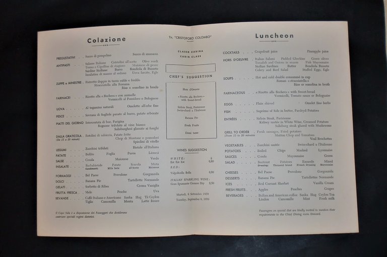 Collezionismo menù - Tn. Cristoforo Colombo - Colazione - 8 … | Immagine Gallery 2