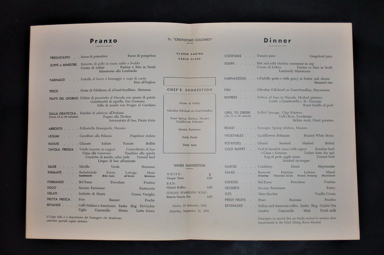 Collezionismo menù - Tn. Cristoforo Colombo - Pranzo - 12 … | Immagine Gallery 2