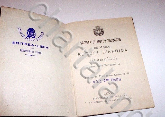 Colonialismo Africa Reduci Eritrea Libia Società Mutuo Soccorso - ed. 1912