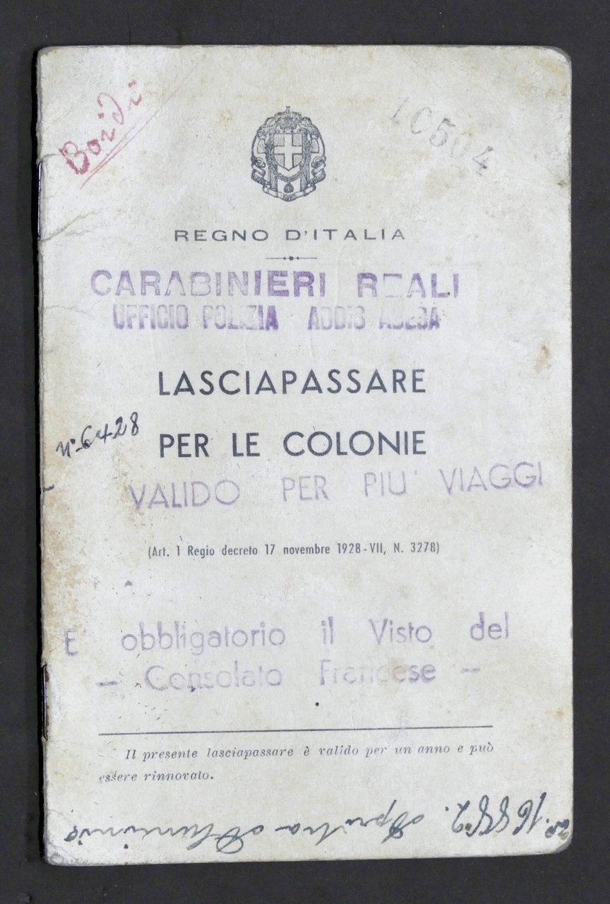 Colonialismo Lasciapassare per le Colonie - Carabinieri Reali Addis Abeba … | Immagine principale