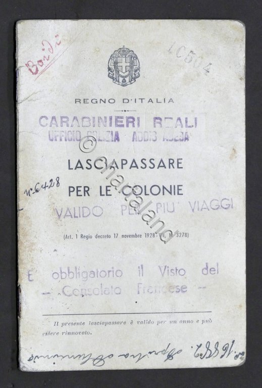 Colonialismo Lasciapassare per le Colonie - Carabinieri Reali Addis Abeba … | Immagine Gallery 2