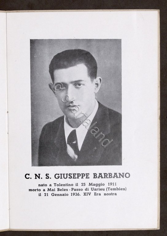 Colonialismo Sacrificio perfetto vittoria futura Commemorazione Barbano - 1936